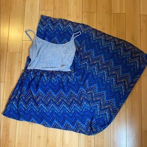 Forever 21 Blue and Brown Maxi Dress Sheer Skirt M